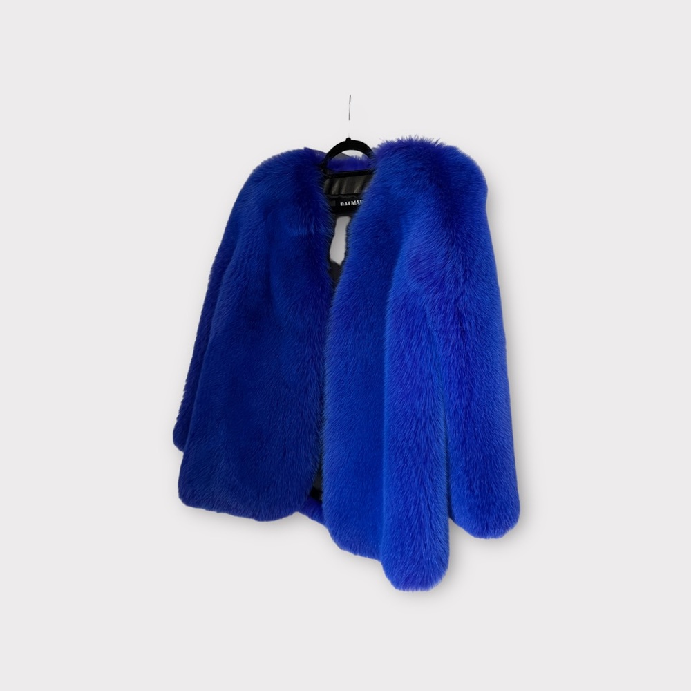 Balmain blue fur jacket. Cropped. LIKE NEW • Kardashian Kloset
